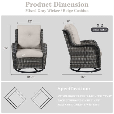 Save 60% - Outdoor 2PC PE Rattan Swivel Glider Chairs, NTC Series - Belord