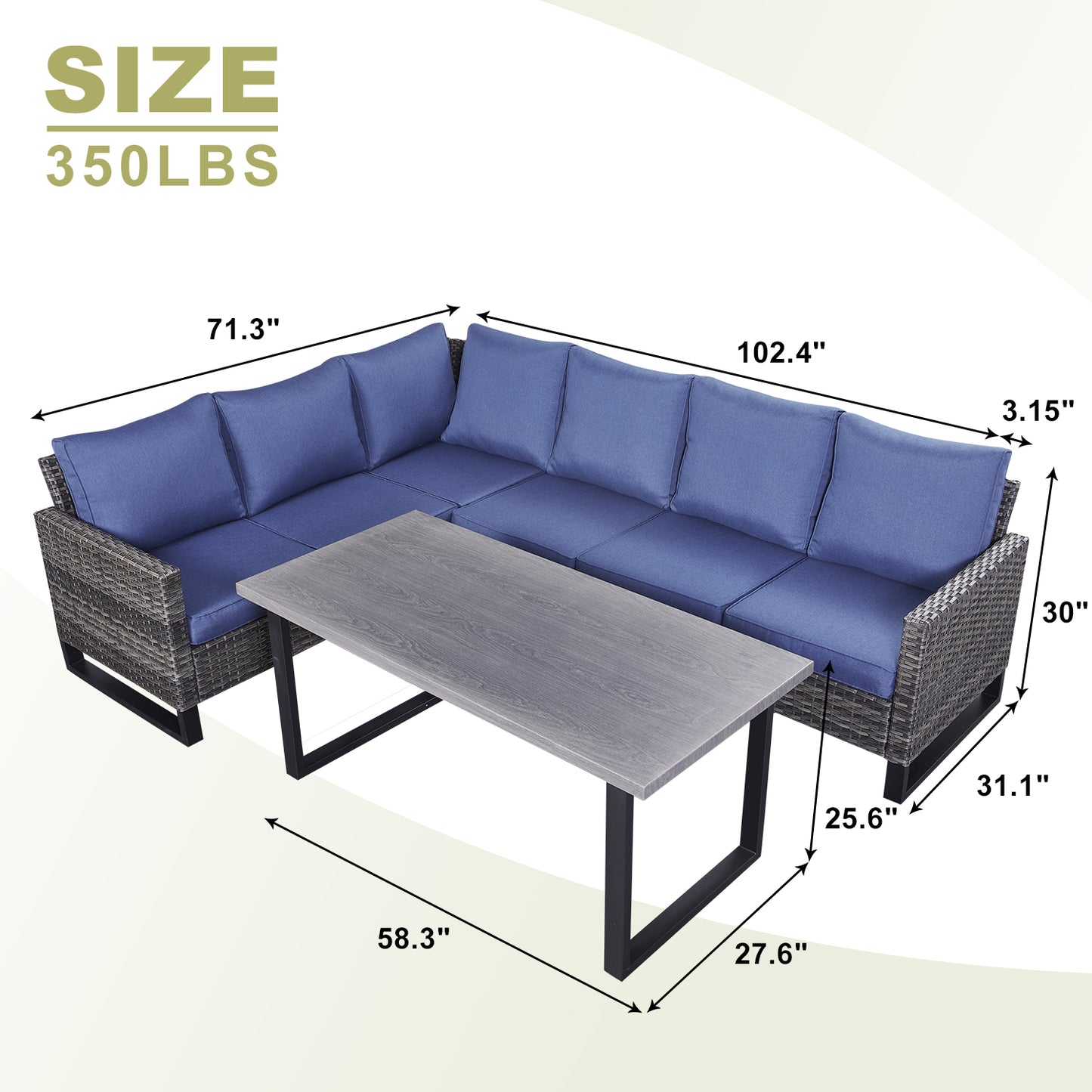 Save 50% - 7-Piece Large Sectional Set with Coffee Table, GRS Series