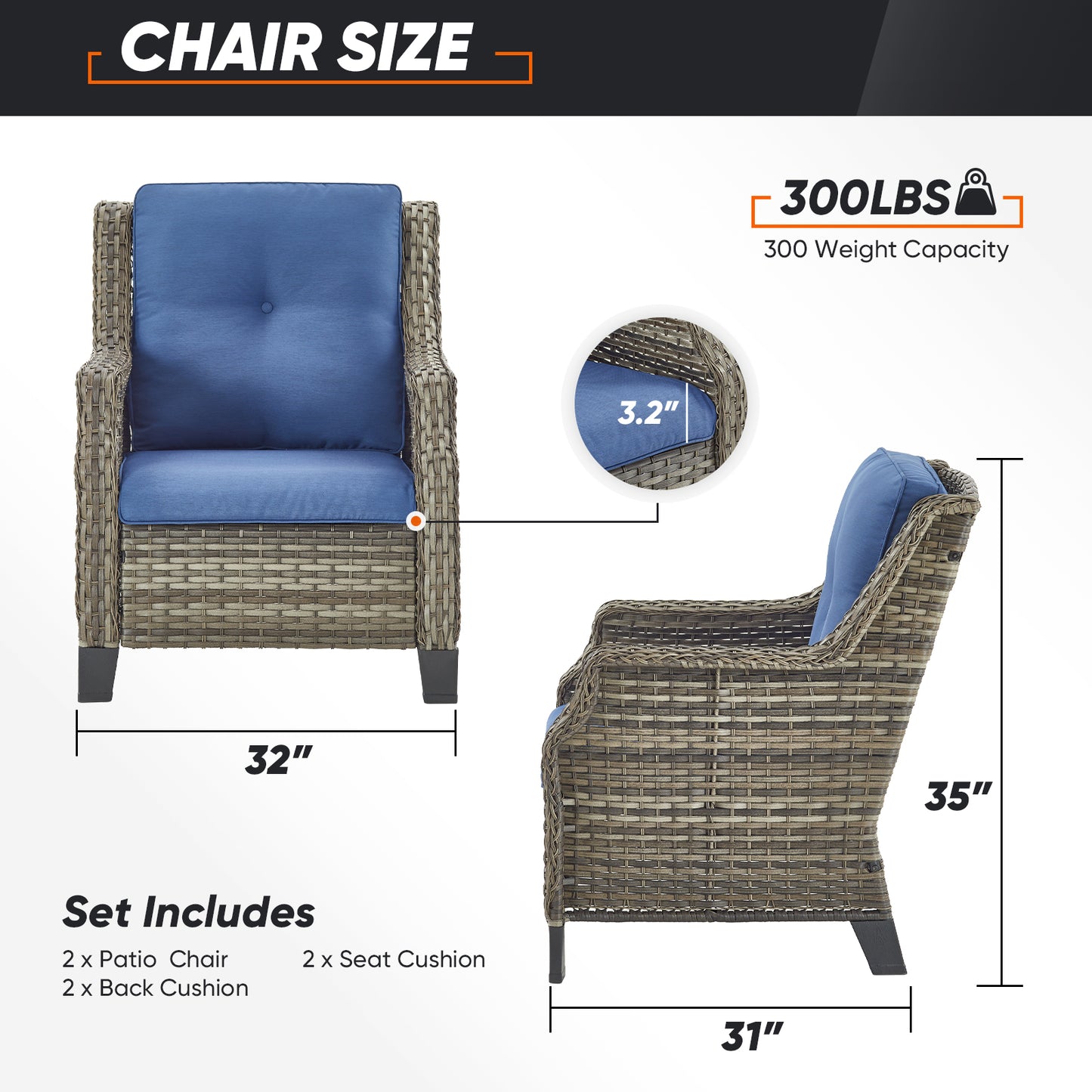 Save 50% - Outdoor 2-Piece Patio Chairs, NDC Series