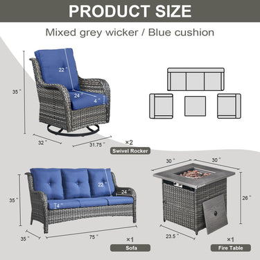 Fire Pit Table Set with Swivel Glider Chairs and Sofa, NTC Series - Belord