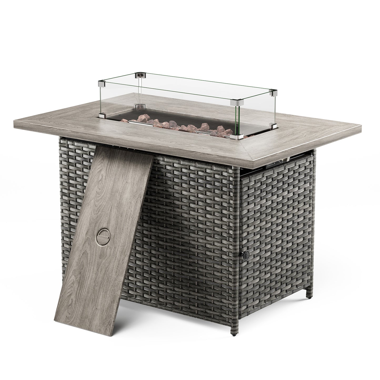 Rectangular Fire Pit Table with Glass Cover
