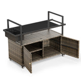 Outdoor Wicker Bar Cart Table with 4 Lockable Directional Wheels & Removable Ice Bucket - Belord