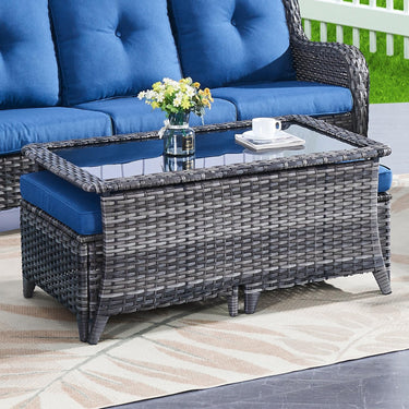 Outdoor PE Rattan Coffee Table with Tempered Glass Top, NTC Series - Belord