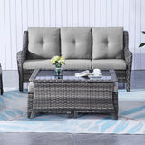 Outdoor PE Rattan Coffee Table with Tempered Glass Top, NTC Series - Belord