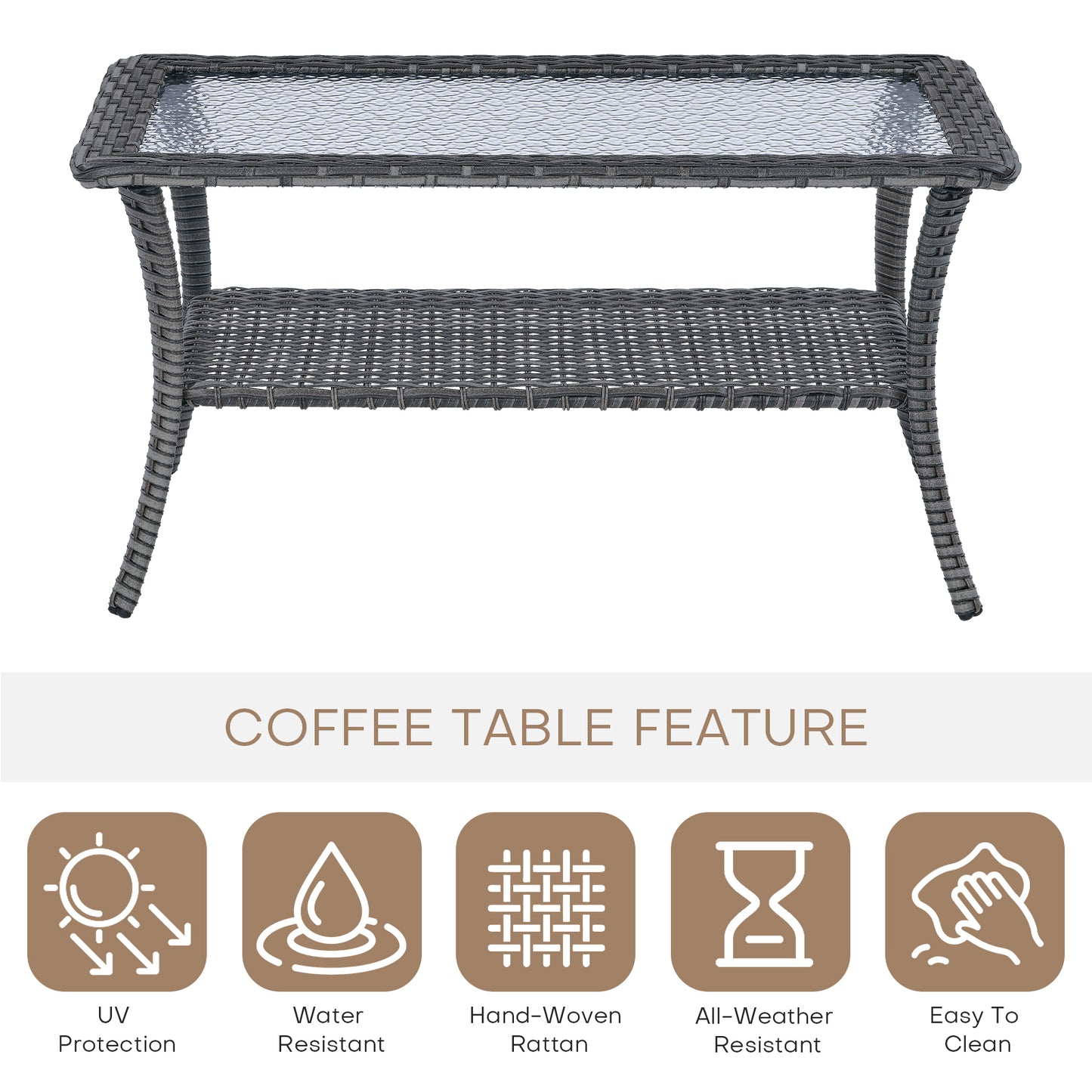 Outdoor 40" PE Rattan Coffee Table, NTC Series - B2B Wholesale