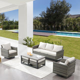Patio Conversation Set 6-Piece with Sofa, Swivel Glider Chairs, Coffee Table, and Ottoman, GRS Series - Belord
