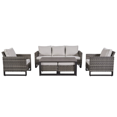 Patio Conversation Set 6-Piece with Sofa, Patio Chairs, Coffee Table, and Ottoman, GRS Series - Belord