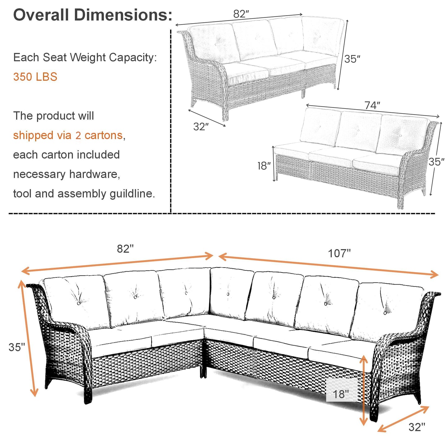 Save 40% - 7-Piece L-Shaped Patio Sectional Sofa Set + Wicker Coffee Table, NTC Series
