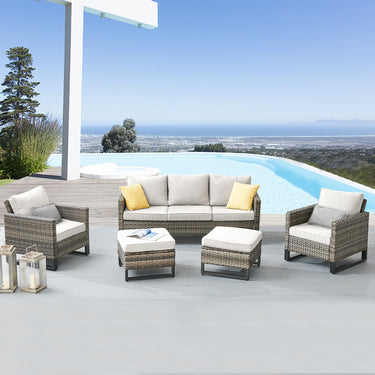 Patio Conversation Set 5-Piece with Sofa, Patio Chairs, and Ottoman, GRS Series - Belord