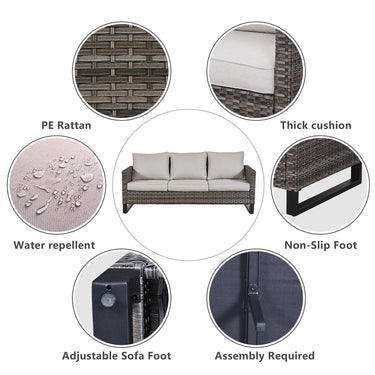Patio Conversation Set 5-Piece with Sofa, Swivel Glider Chairs, and Ottoman, GRS Series - Belord