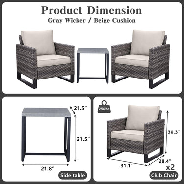 Patio Chairs Set with Side Table, GRS Series - Belord
