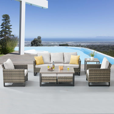Patio Conversation Set 6-Piece with Sofa, Patio Chairs, Coffee Table, and Ottoman, GRS Series - Belord