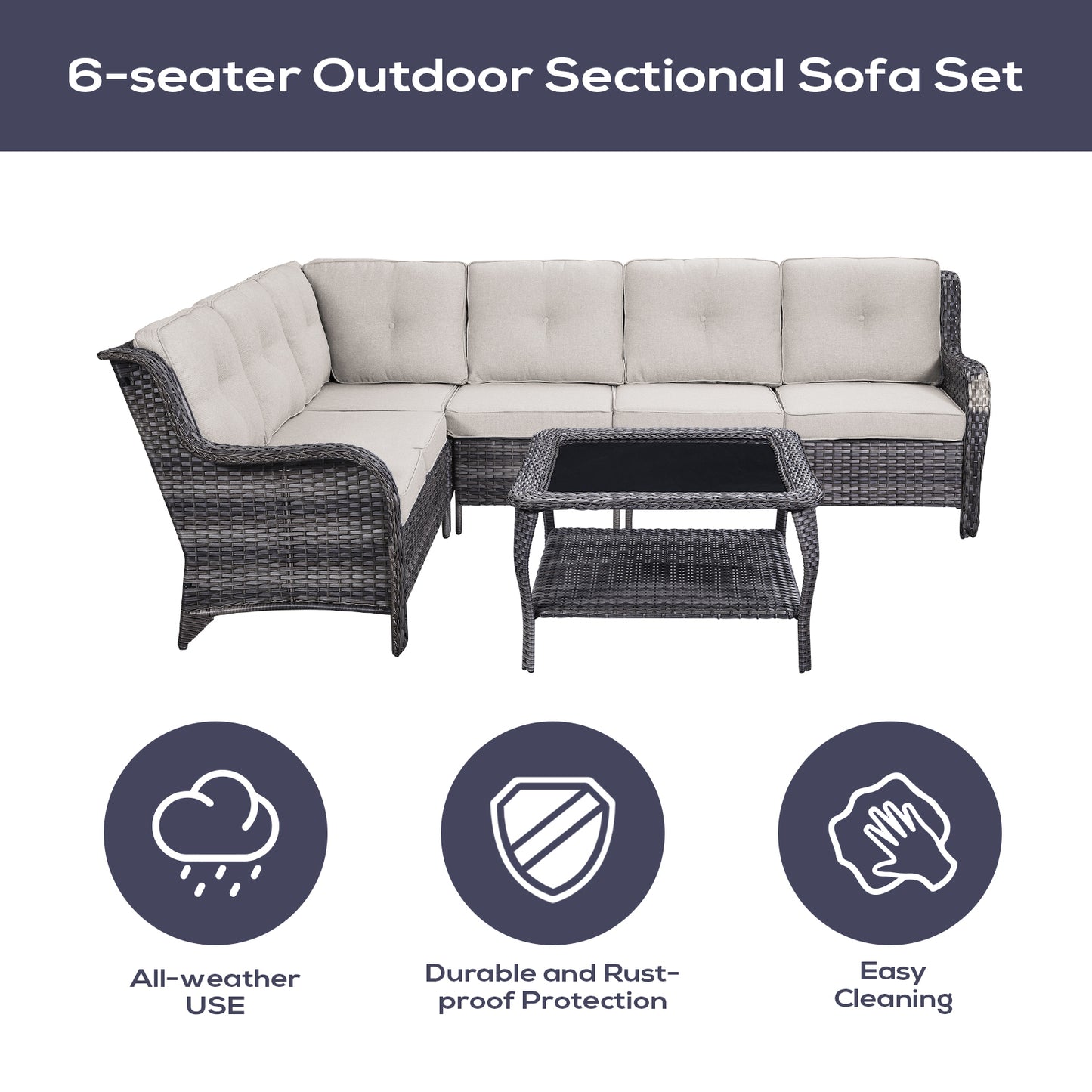 Save 40% - 7-Piece L-Shaped Patio Sectional Sofa Set + Wicker Coffee Table, NTC Series