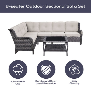 Save 50% - 7-Piece L-Shaped Patio Sectional Sofa Set + Wicker Coffee Table, NTC Series - Belord