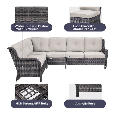 Save 50% - 7-Piece L-Shaped Patio Sectional Sofa Set + Wicker Coffee Table, NTC Series - Belord