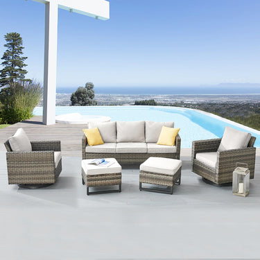 Patio Conversation Set 5-Piece with Sofa, Swivel Glider Chairs, and Ottoman, GRS Series - Belord