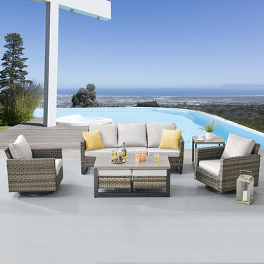 Patio Conversation Set 7-Piece with Sofa, Swivel Glider Chairs, Coffee Table, Side Table, and Ottoman, GRS Series - Belord