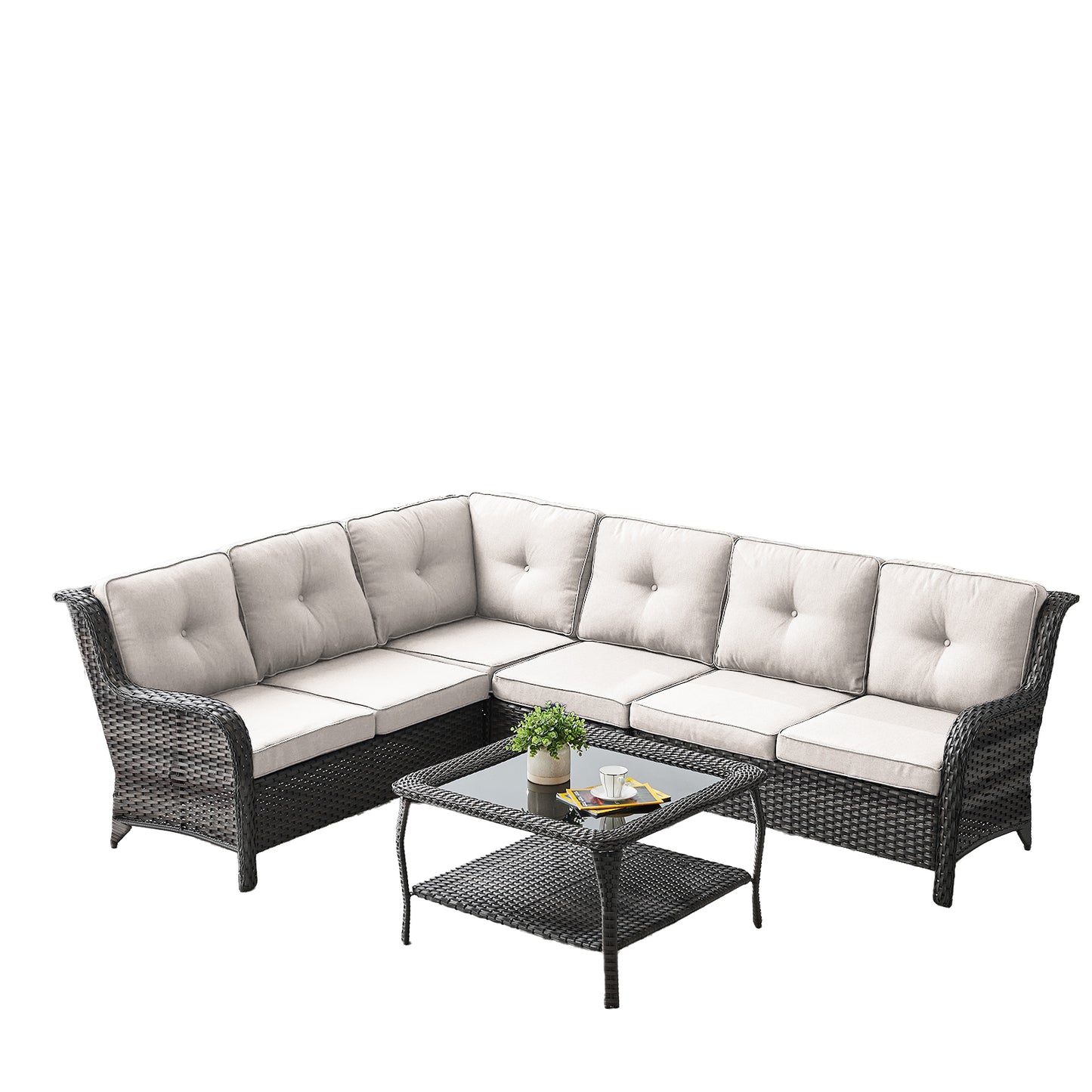 Save 40% - 7-Piece L-Shaped Patio Sectional Sofa Set + Wicker Coffee Table, NTC Series
