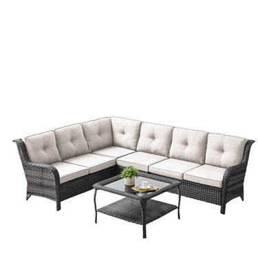 Save 50% - 7-Piece L-Shaped Patio Sectional Sofa Set + Wicker Coffee Table, NTC Series - Belord