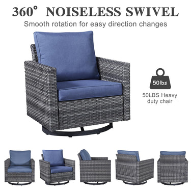 Patio Conversation Set 5-Piece with Sofa, Swivel Glider Chairs, and Ottoman, GRS Series - Belord