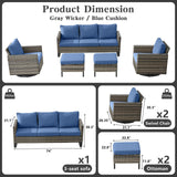 Patio Conversation Set 5-Piece with Sofa, Swivel Glider Chairs, and Ottoman, GRS Series - Belord