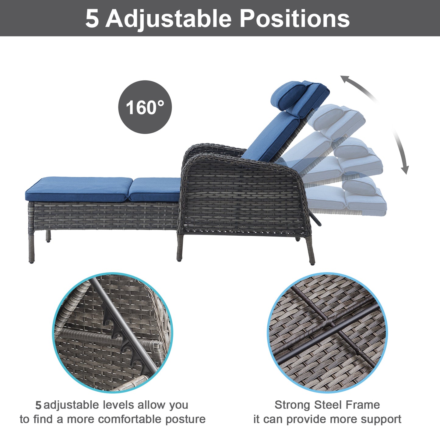 3-Piece Outdoor Wicker Lounge Set – 2 Adjustable 75" Chaise Lounges + Side Table, All-Weather Rattan, NTC Series