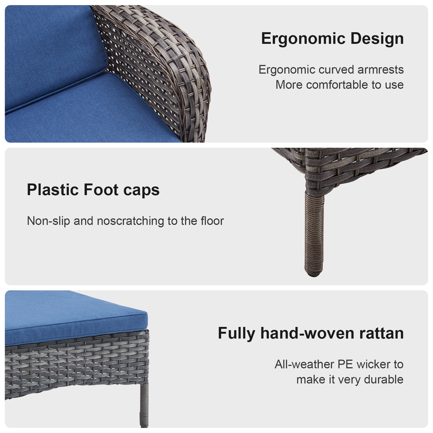 3-Piece Outdoor Wicker Lounge Set – 2 Adjustable 75" Chaise Lounges + Side Table, All-Weather Rattan, NTC Series