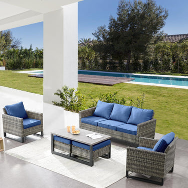 Patio Conversation Set 6-Piece with Sofa, Patio Chairs, Coffee Table, and Ottoman, GRS Series - Belord