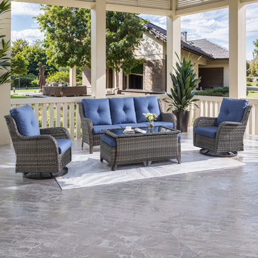 Patio Conversation Set 6-Piece with Sofa, Swivel Glider Chairs, Coffee Table, and Ottoman, NTC Series - Belord