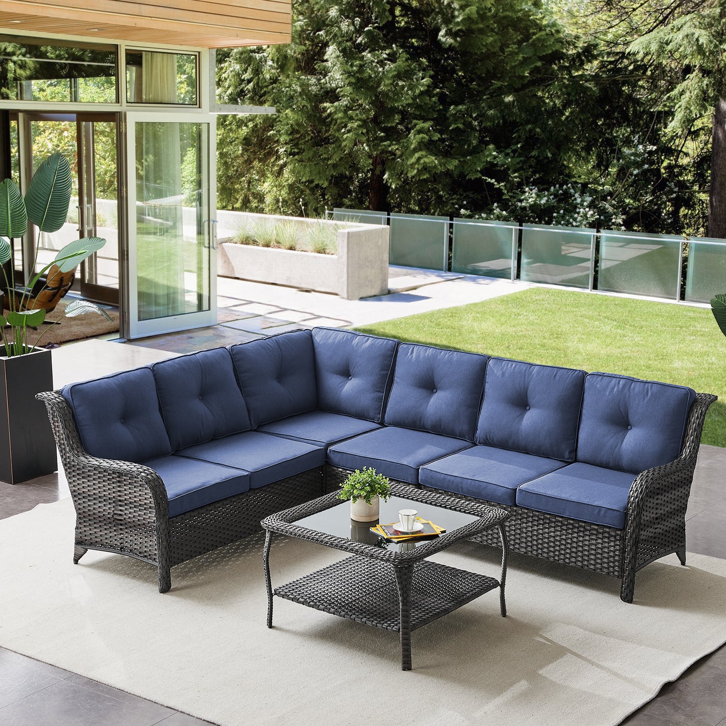 Save 40% - 7-Piece L-Shaped Patio Sectional Sofa Set + Wicker Coffee Table, NTC Series
