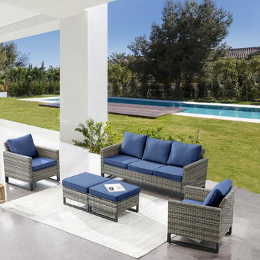 Patio Conversation Set 5-Piece with Sofa, Patio Chairs, and Ottoman, GRS Series - Belord