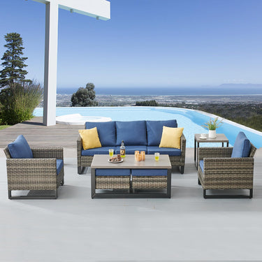 Patio Conversation Set 7-Piece with Sofa, Patio Chairs, Coffee Table, Side Table, and Ottoman, GRS Series - Belord