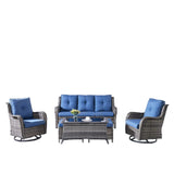 Patio Conversation Set 6-Piece with Sofa, Swivel Glider Chairs, Coffee Table, and Ottoman, NTC Series - Belord