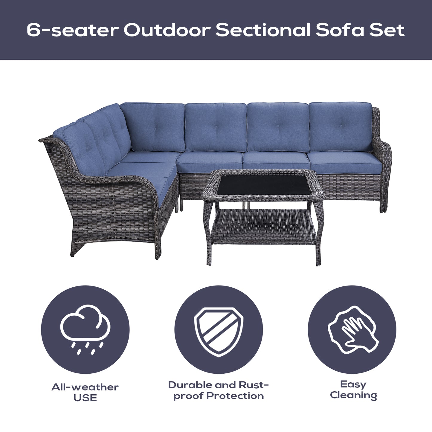 Save 40% - 7-Piece L-Shaped Patio Sectional Sofa Set + Wicker Coffee Table, NTC Series