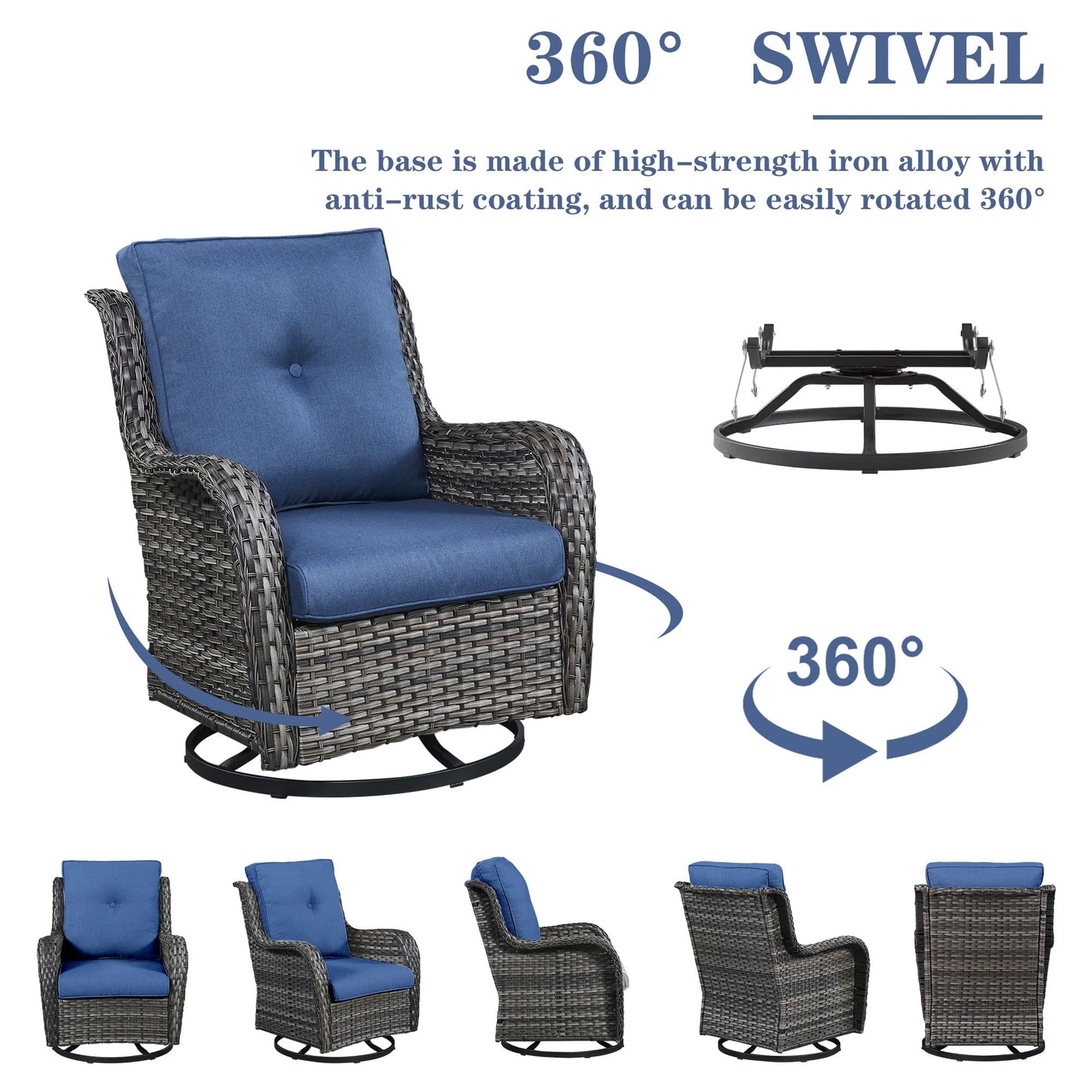 Patio Conversation Set 6-Piece with Sofa, 2-Swivel Glider Chairs, Coffee Table, and 2-Ottoman, NTC Series - B2B Wholesale