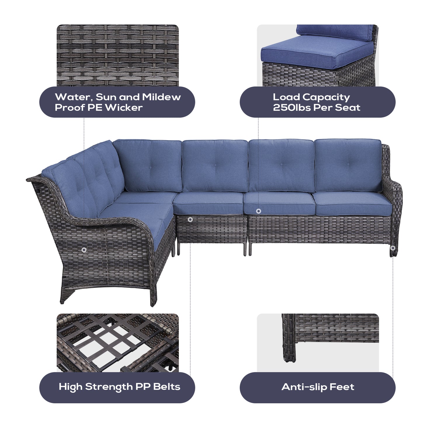 Save 40% - 7-Piece L-Shaped Patio Sectional Sofa Set + Wicker Coffee Table, NTC Series