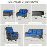 Patio Conversation Set 7-Piece with Sofa, Glider Loveseat, Swivel Glider Chairs, Ottoman and Coffee Table, NTC Series - Belord