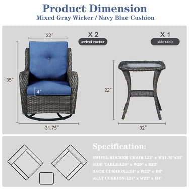 Save 60% - Swivel Glider Chairs Set with Side Table, NTC Series - Belord