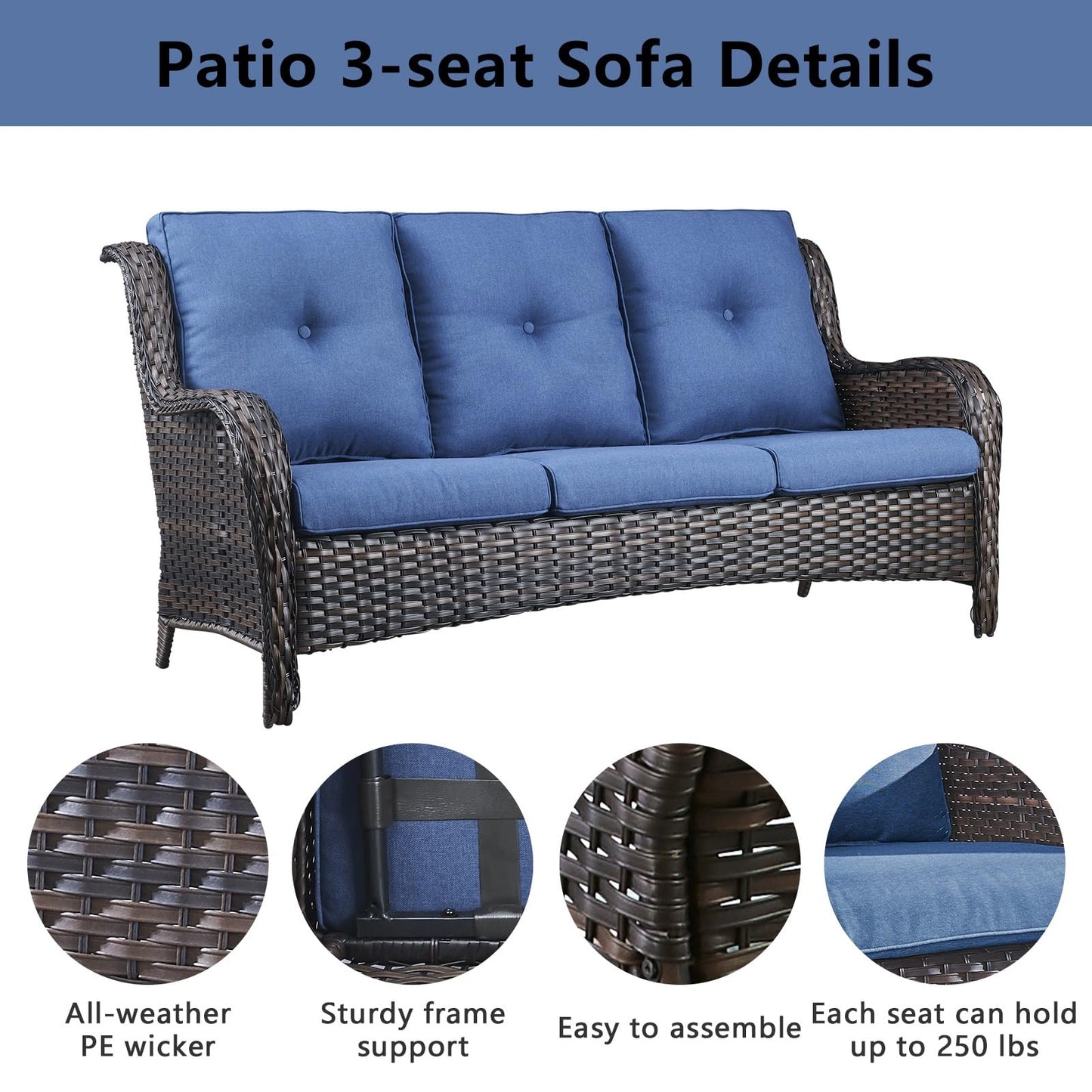 Patio Conversation Set 6-Piece with Sofa, 2-Swivel Glider Chairs, Coffee Table, and 2-Ottoman, NTC Series - B2B Wholesale