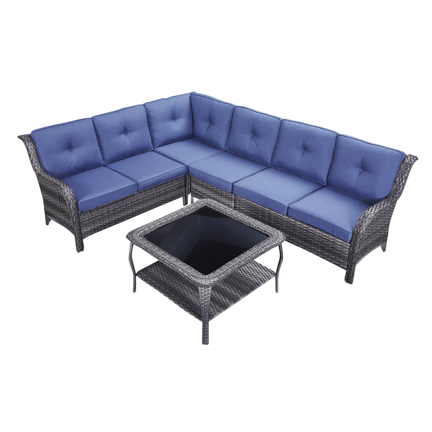 Save 40% - 7-Piece L-Shaped Patio Sectional Sofa Set + Wicker Coffee Table, NTC Series