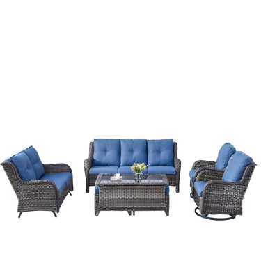 Patio Conversation Set 7-Piece with Sofa, Glider Loveseat, Swivel Glider Chairs, Ottoman and Coffee Table, NTC Series - Belord