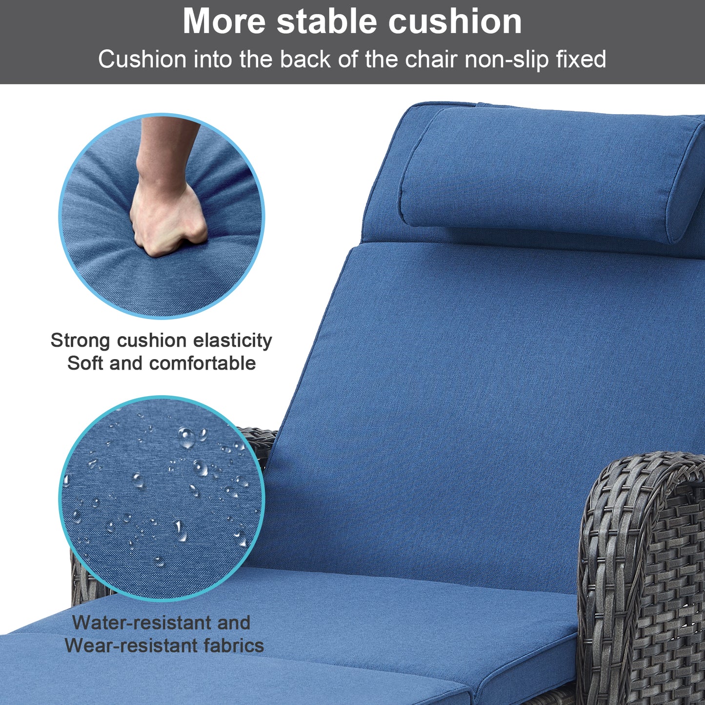 3-Piece Outdoor Wicker Lounge Set – 2 Adjustable 75" Chaise Lounges + Side Table, All-Weather Rattan, NTC Series