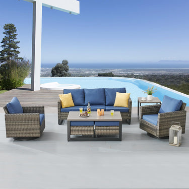 Patio Conversation Set 7-Piece with Sofa, Swivel Glider Chairs, Coffee Table, Side Table, and Ottoman, GRS Series - Belord