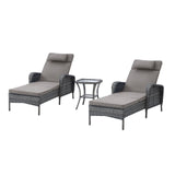 3-Piece Outdoor Wicker Lounge Set – 2 Adjustable 75" Chaise Lounges + Side Table, All-Weather Rattan, NTC Series - Belord