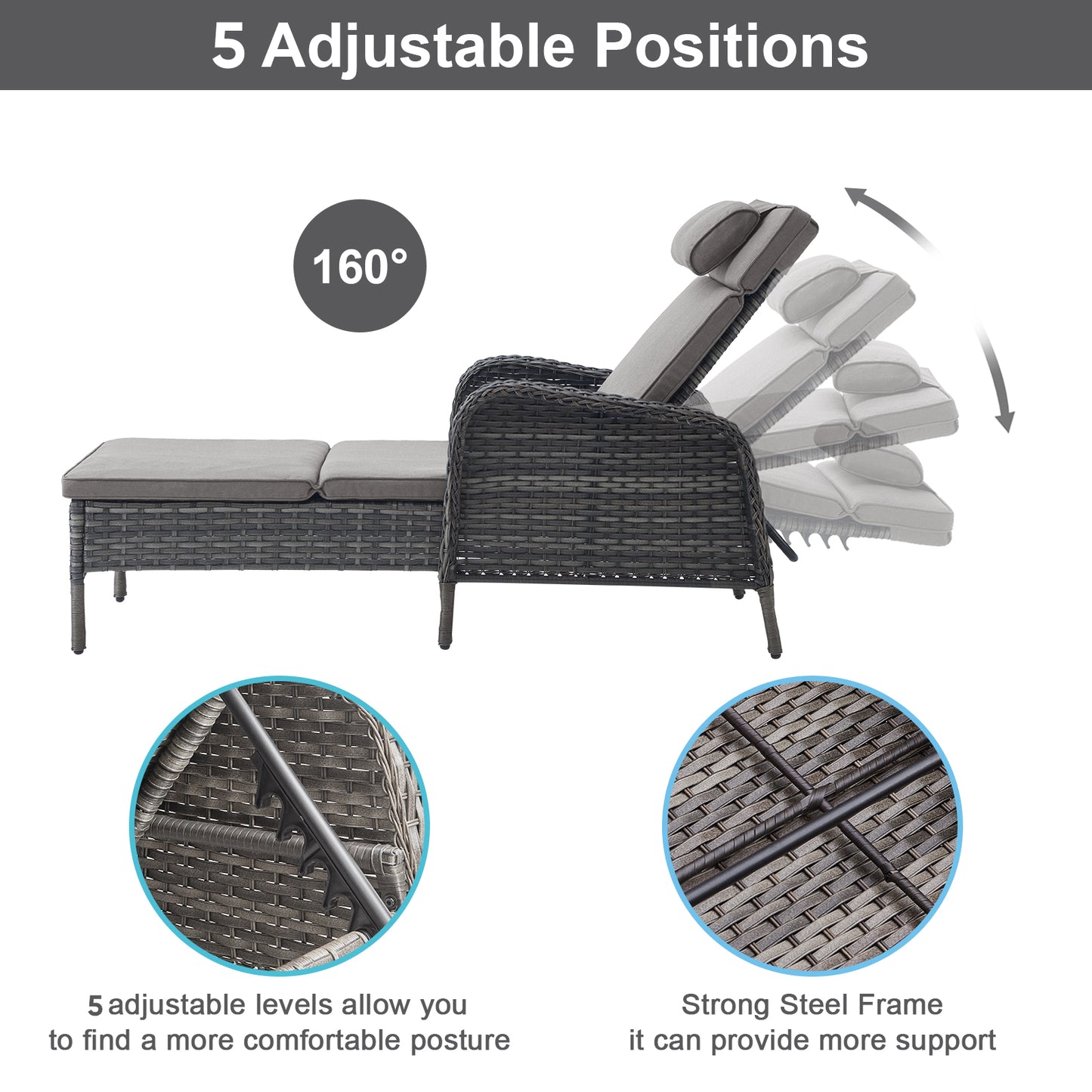 3-Piece Outdoor Wicker Lounge Set – 2 Adjustable 75" Chaise Lounges + Side Table, All-Weather Rattan, NTC Series
