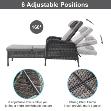 2-PC Outdoor Poolside 5-Position Adjustable Chaise Longue, NTC Series - Belord