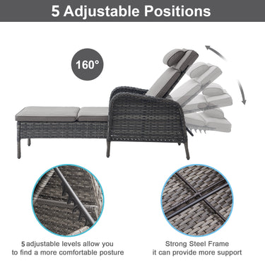 2-PC Outdoor Poolside 5-Position Adjustable Chaise Longue, NTC Series - Belord