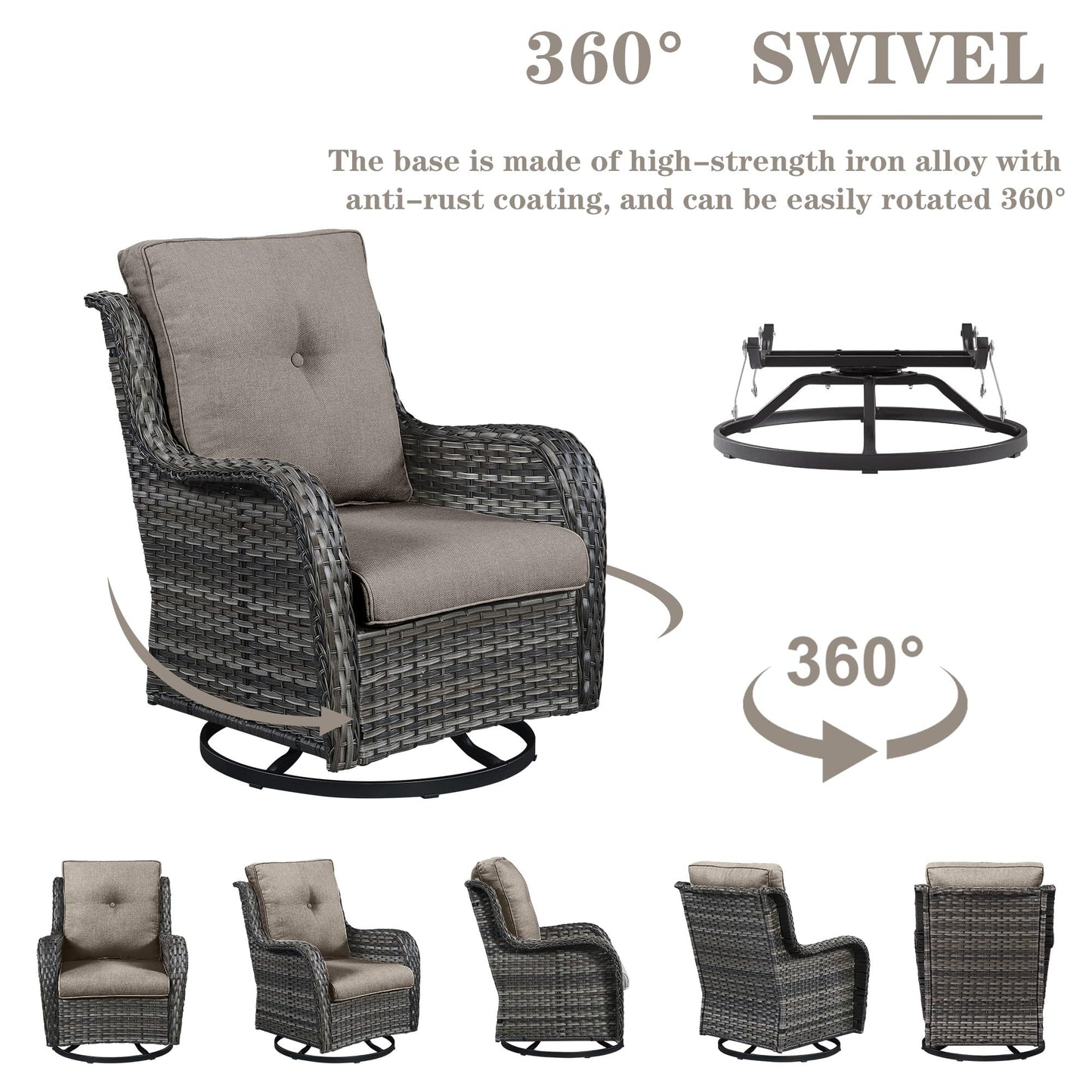 Patio Conversation Set 6-Piece with Sofa, 2-Swivel Glider Chairs, Coffee Table, and 2-Ottoman, NTC Series - B2B Wholesale
