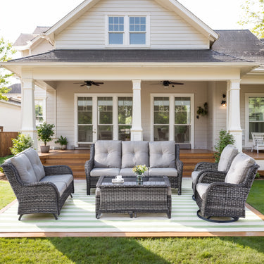 Patio Conversation Set 7-Piece with Sofa, Glider Loveseat, Swivel Glider Chairs, Ottoman and Coffee Table, NTC Series - Belord