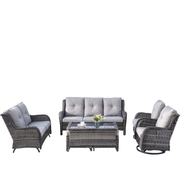 Patio Conversation Set 7-Piece with Sofa, Glider Loveseat, Swivel Glider Chairs, Ottoman and Coffee Table, NTC Series - Belord